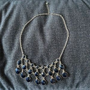 Black Crystal and Gold Chain Statement Necklace